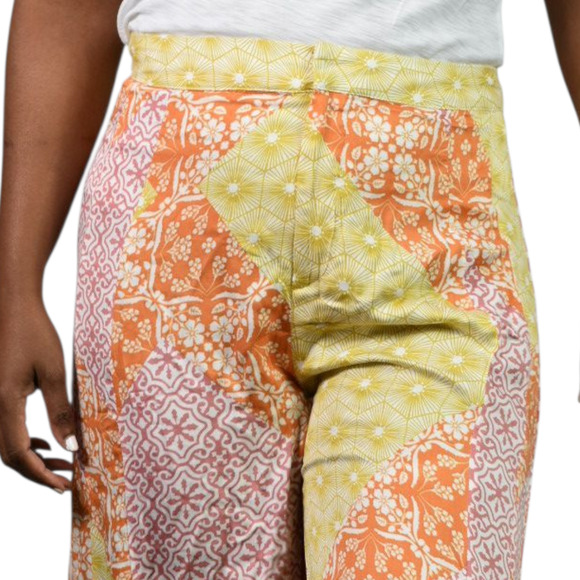 Olivaceous Patchwork Palazzo Print Pants Orange Yellow Rayon Wide Flare Medium - Picture 4 of 13